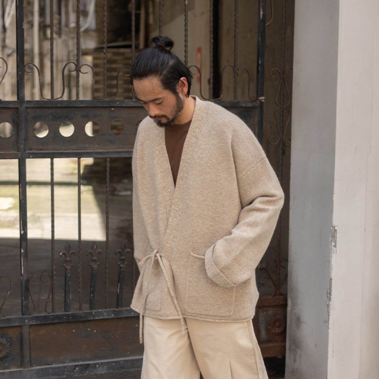 kimono court en laine cache coeur