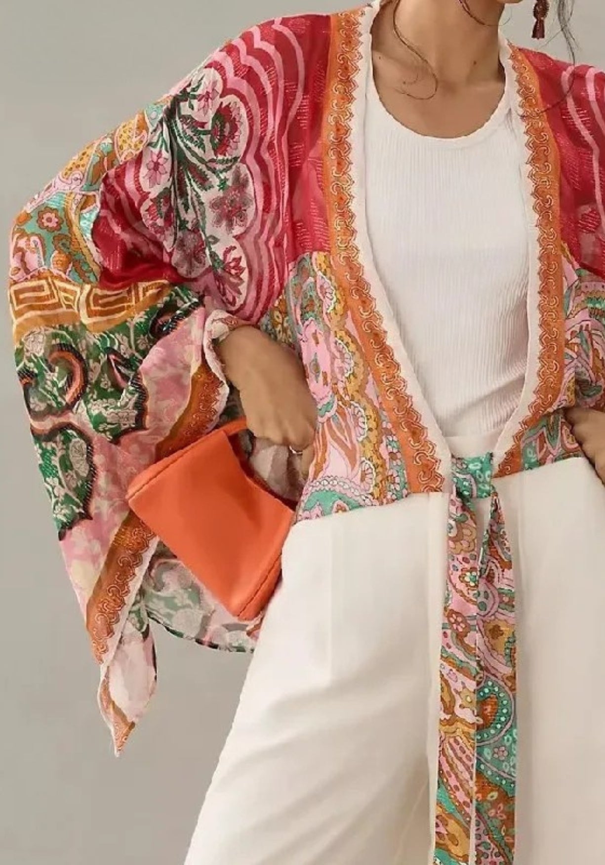 Kimono court rouge cache-cœur bohème Terracotta / Unique