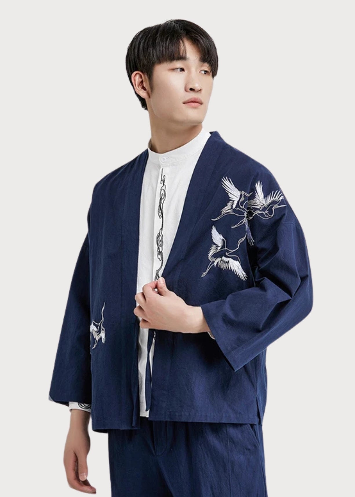 Veste kimono brodée bleu marine avelin
