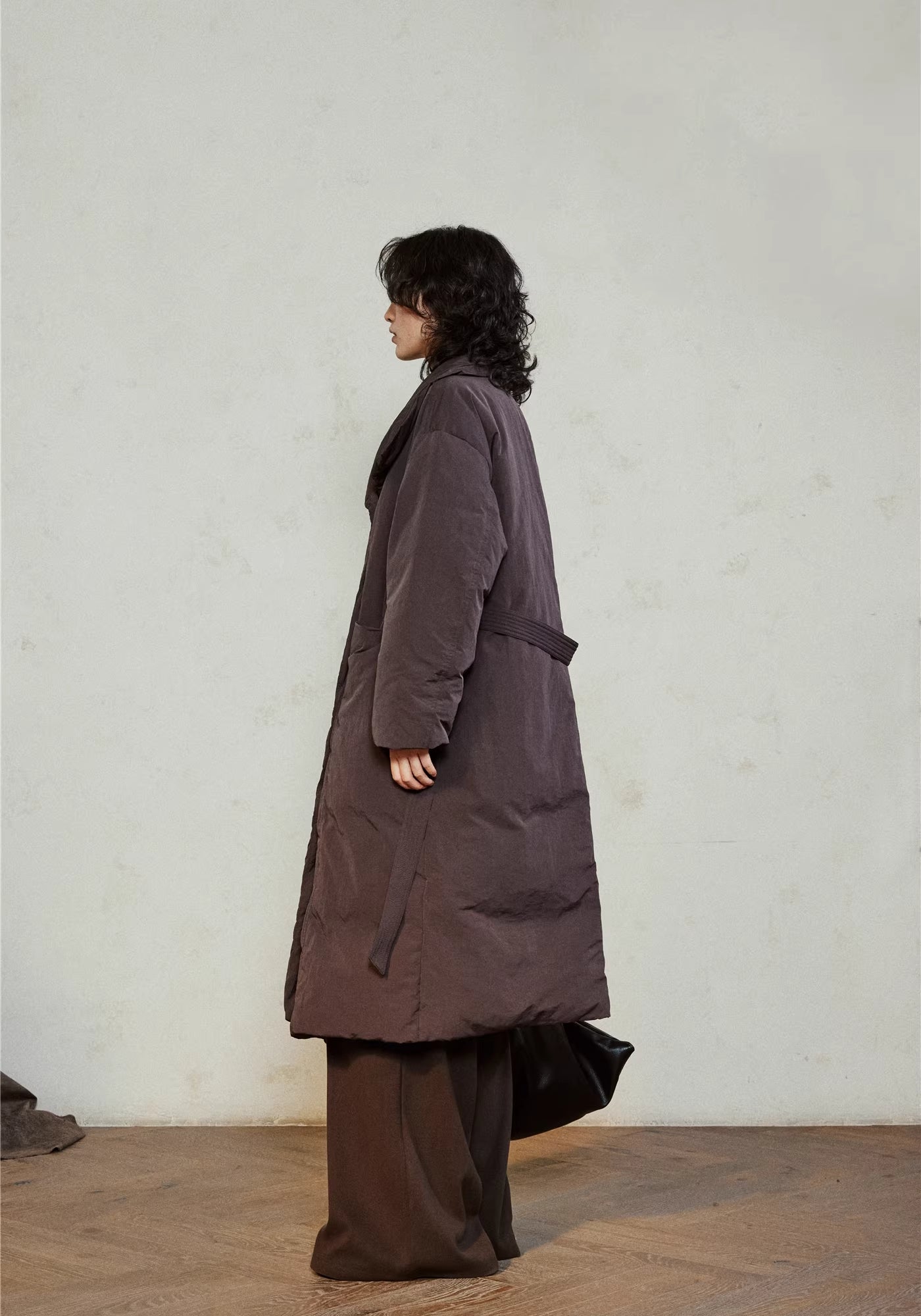 Doudoune longue ceinturée femme