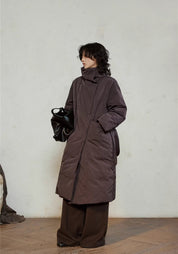 Doudoune longue ceinturée femme