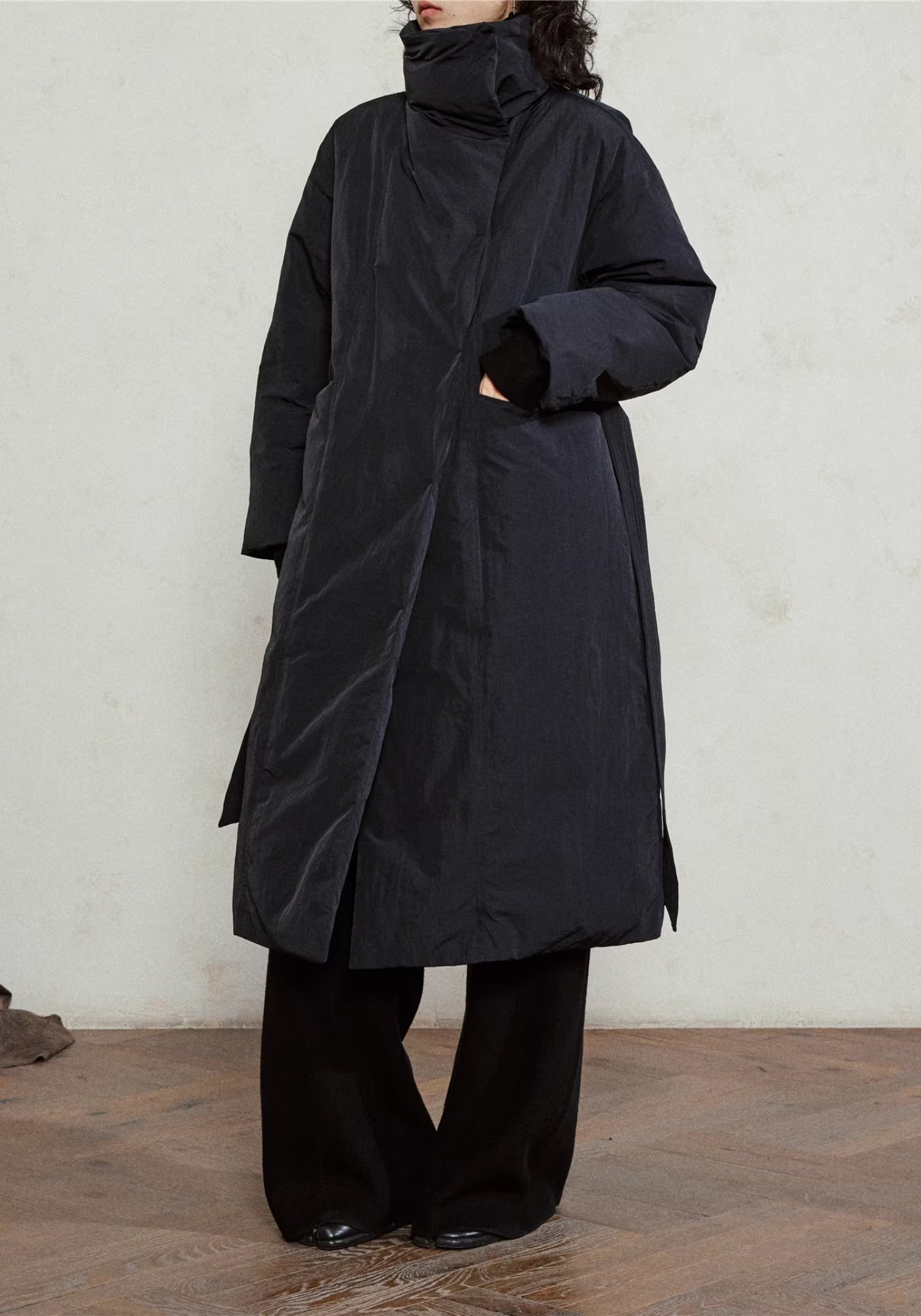 Doudoune longue ceinturée femme