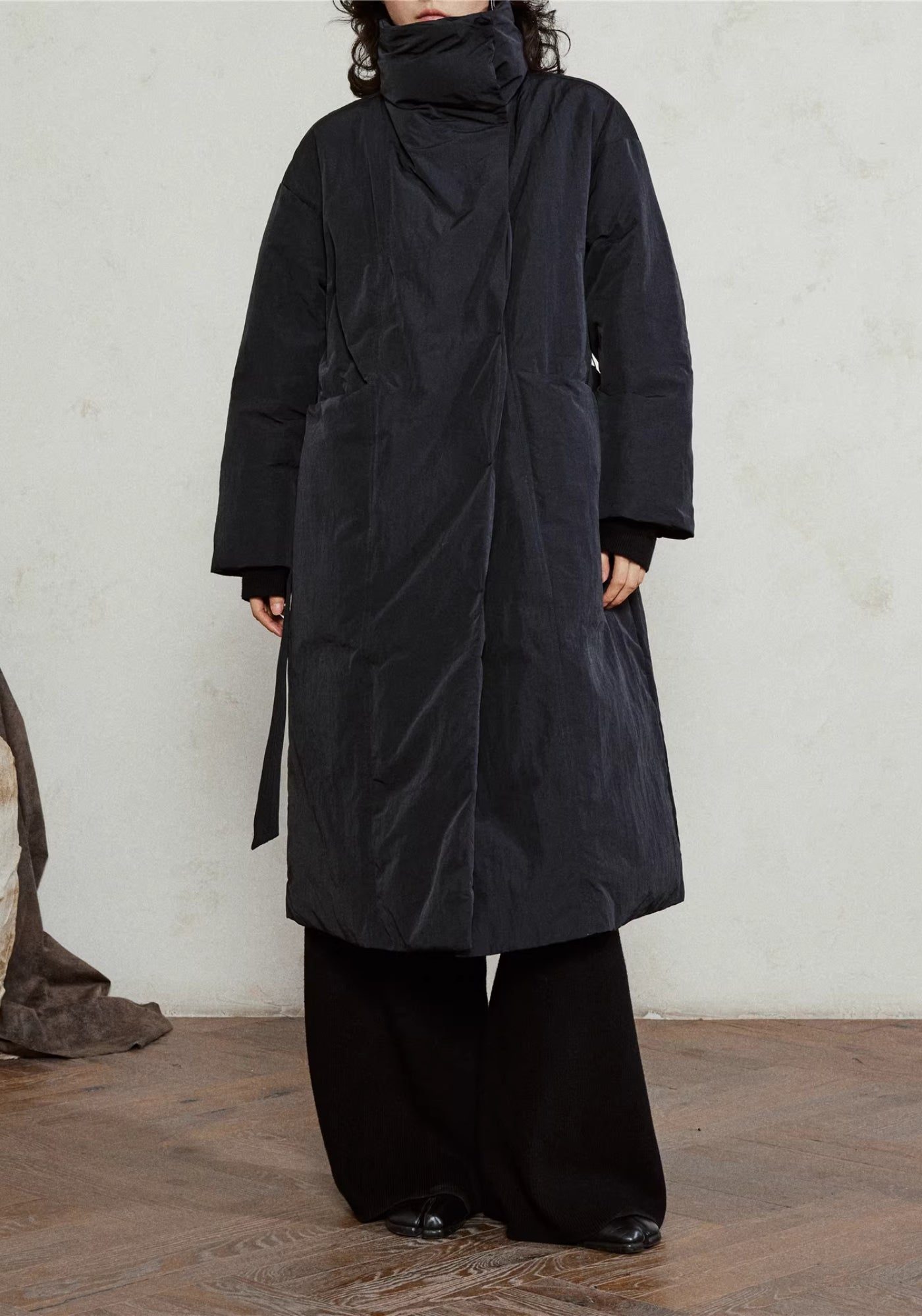 Doudoune longue ceinturée femme