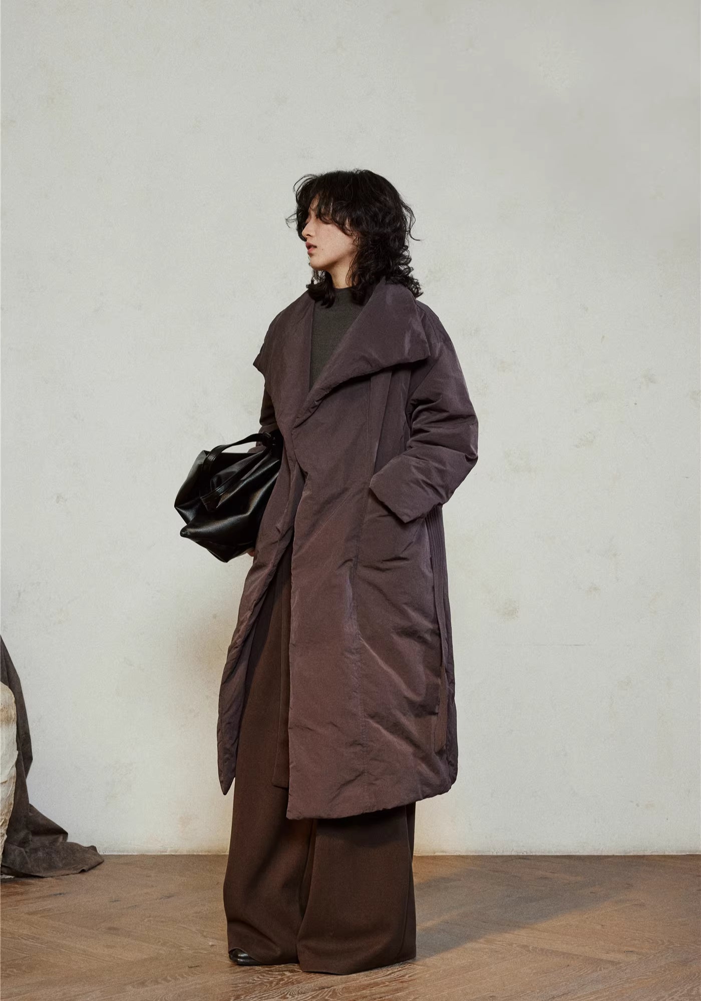 Doudoune longue ceinturée femme