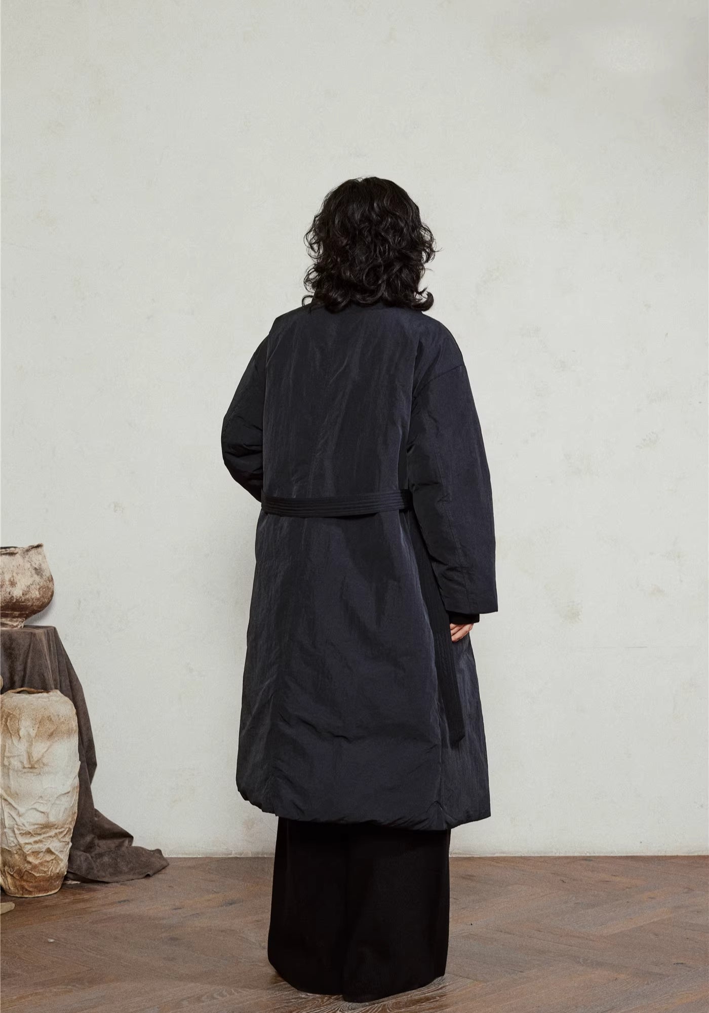 Doudoune longue ceinturée femme