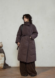 Doudoune longue ceinturée femme