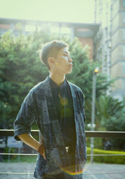 Haori bleu nuit en 100% coton