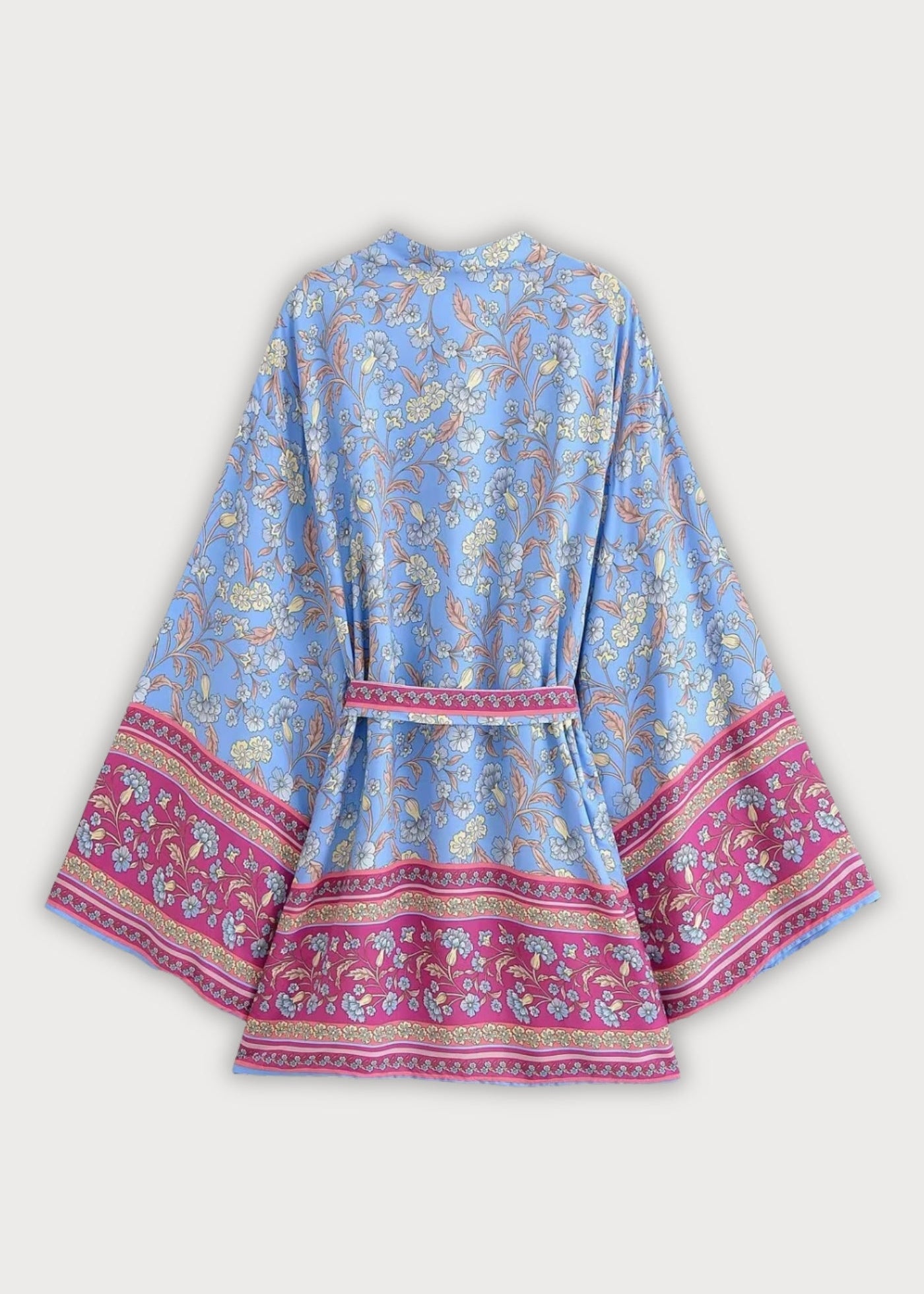 Kimono court bleu à fleurs