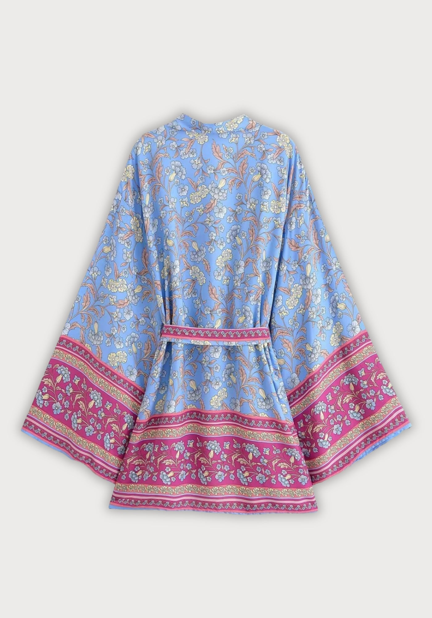 Kimono court bleu à fleurs