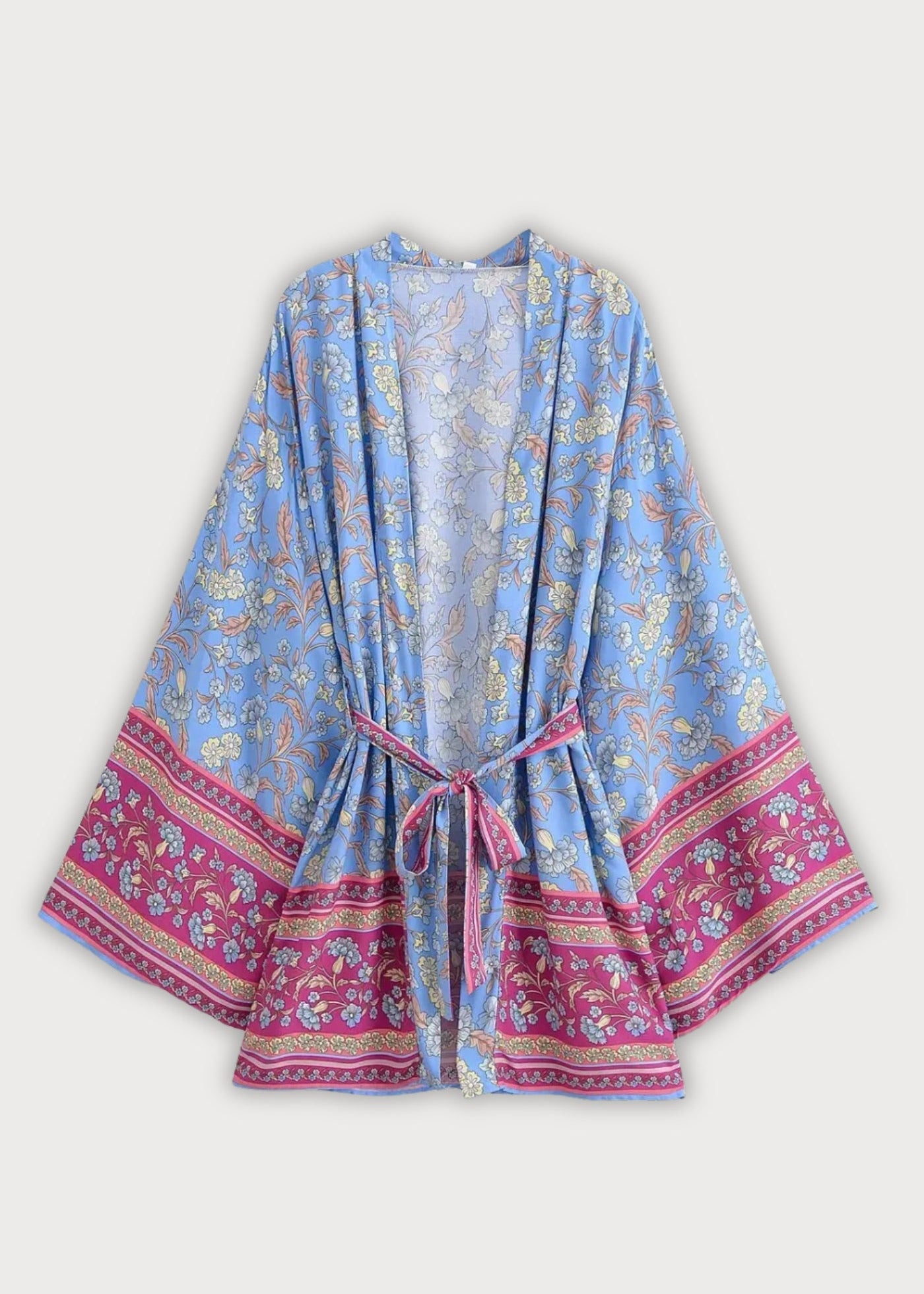 Kimono court bleu à fleurs