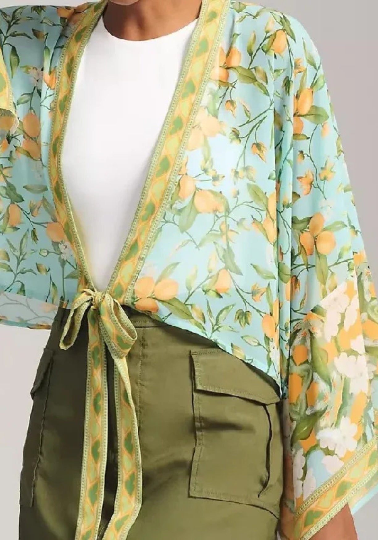 Kimono court bleu cache-cœur bohème Bleu clair / Unique