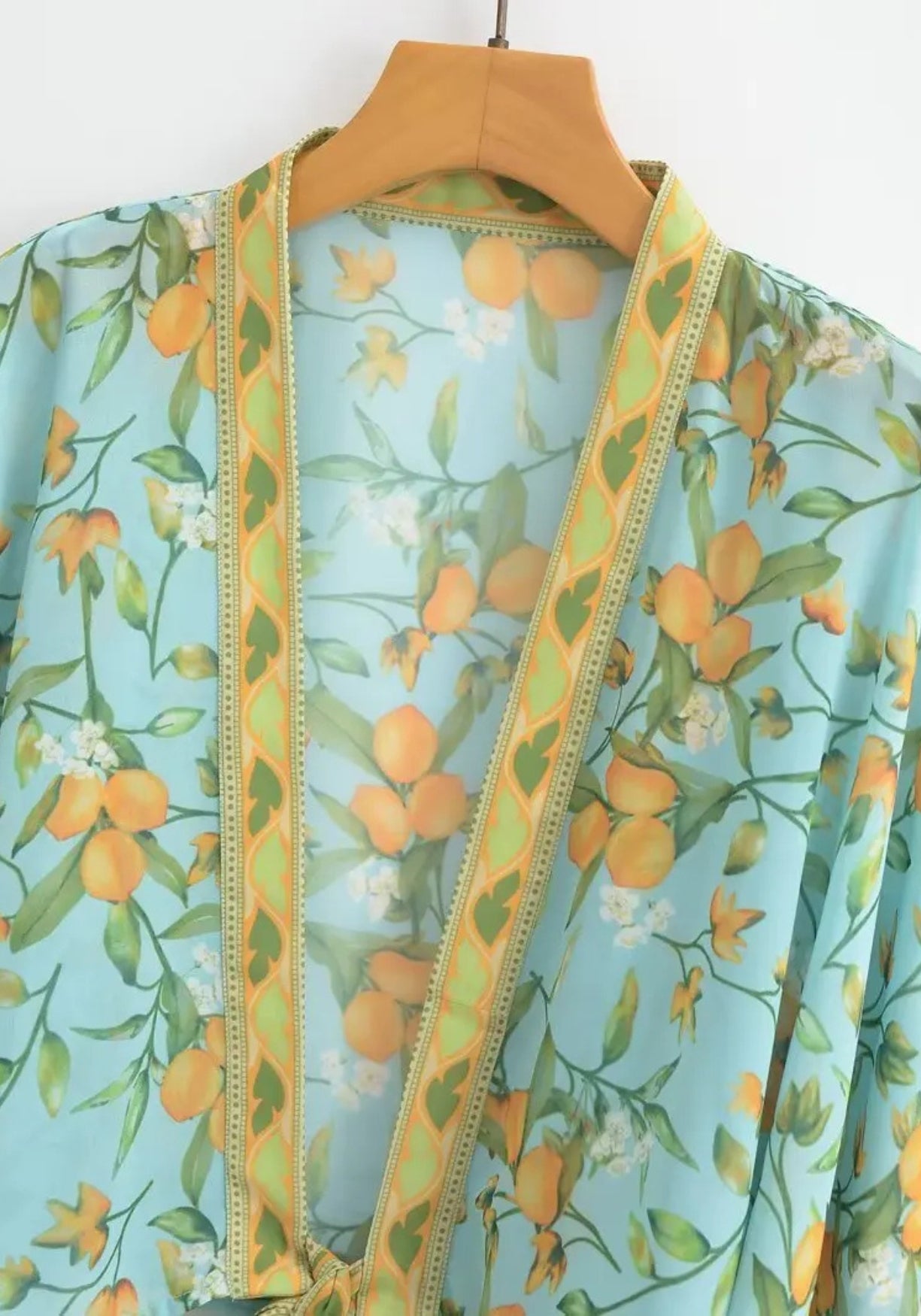 Kimono court bleu cache-cœur bohème Bleu clair / Unique