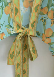 Kimono court bleu cache-cœur bohème Bleu clair / Unique