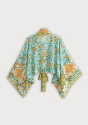 Kimono court bleu cache-cœur bohème Bleu clair / Unique