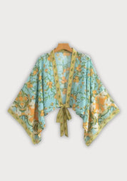 Kimono court bleu cache-cœur bohème Bleu clair / Unique