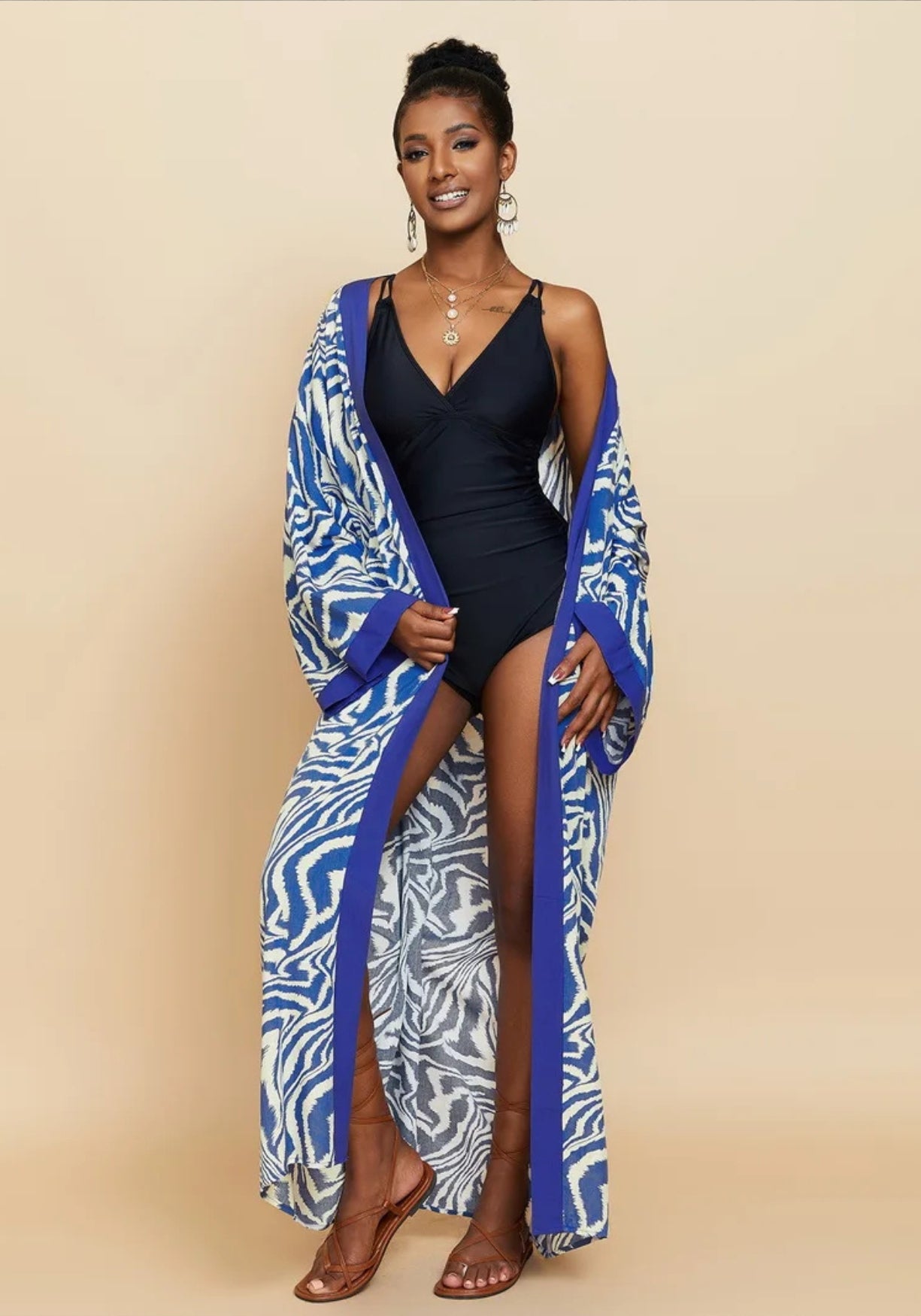 Kimono long à motif zébré