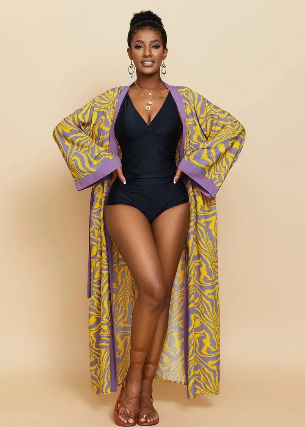 Kimono long à motif zébré
