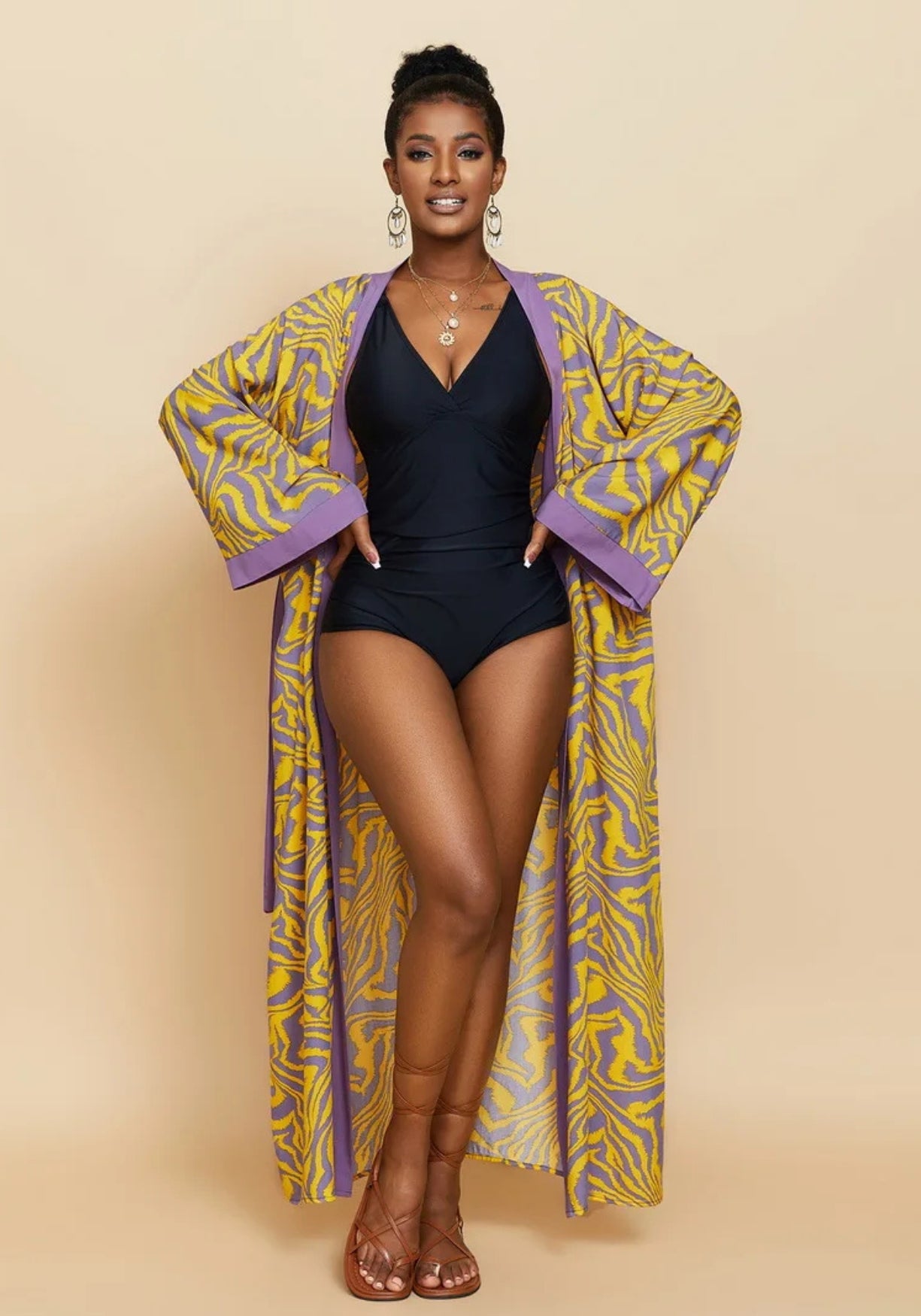 Kimono long à motif zébré