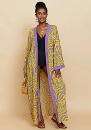 Kimono long à motif zébré Zébré jaune / Unique