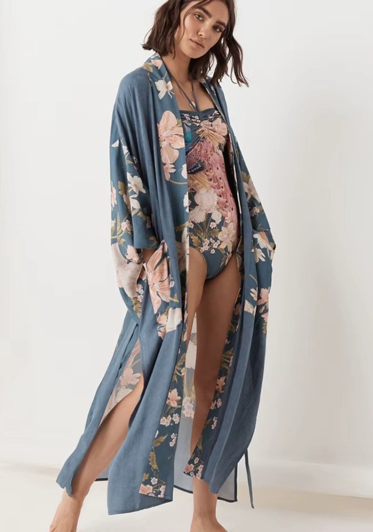 Kimono long | Aonamiya Bleu ardoise / S