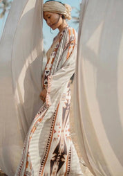 Kimono long beige pour femme