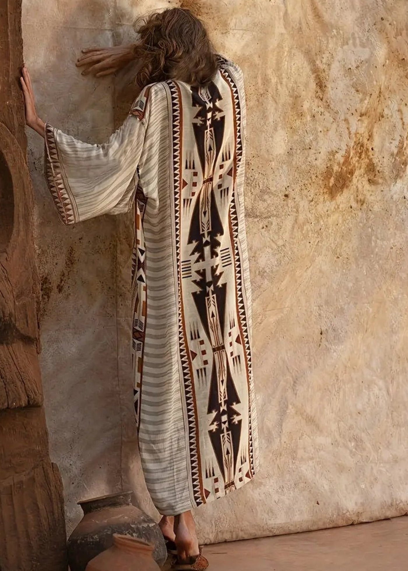 Kimono long beige pour femme