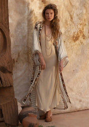 Kimono long beige pour femme