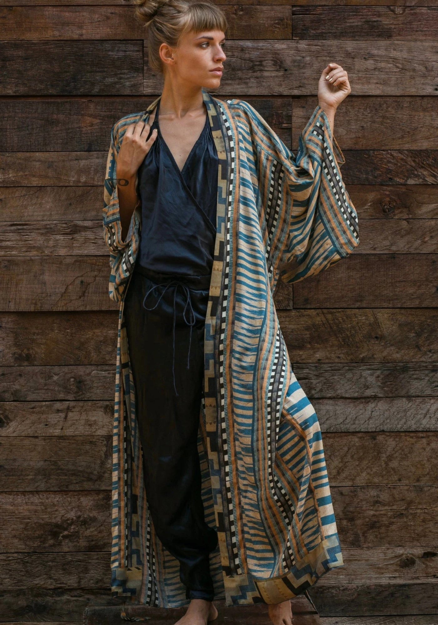 Kimono long femme bohème | Motifs géométriques