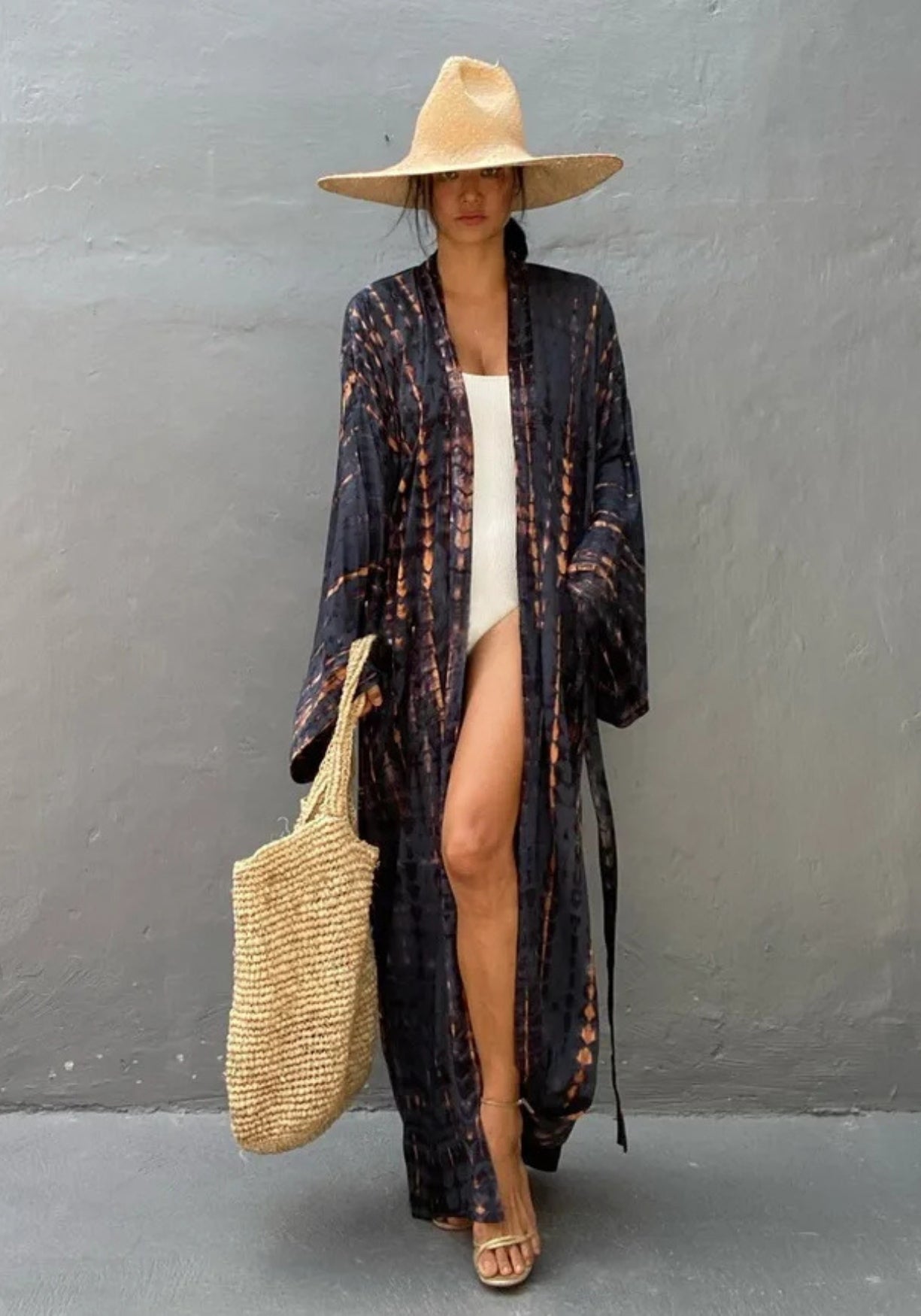Kimono Long de Plage bleu marine robe Naëros 1973-4 / One Size