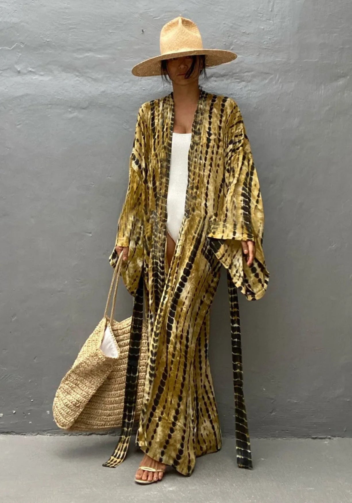 Kimono Long de Plage doré robe Solarys 1973-7 / One Size