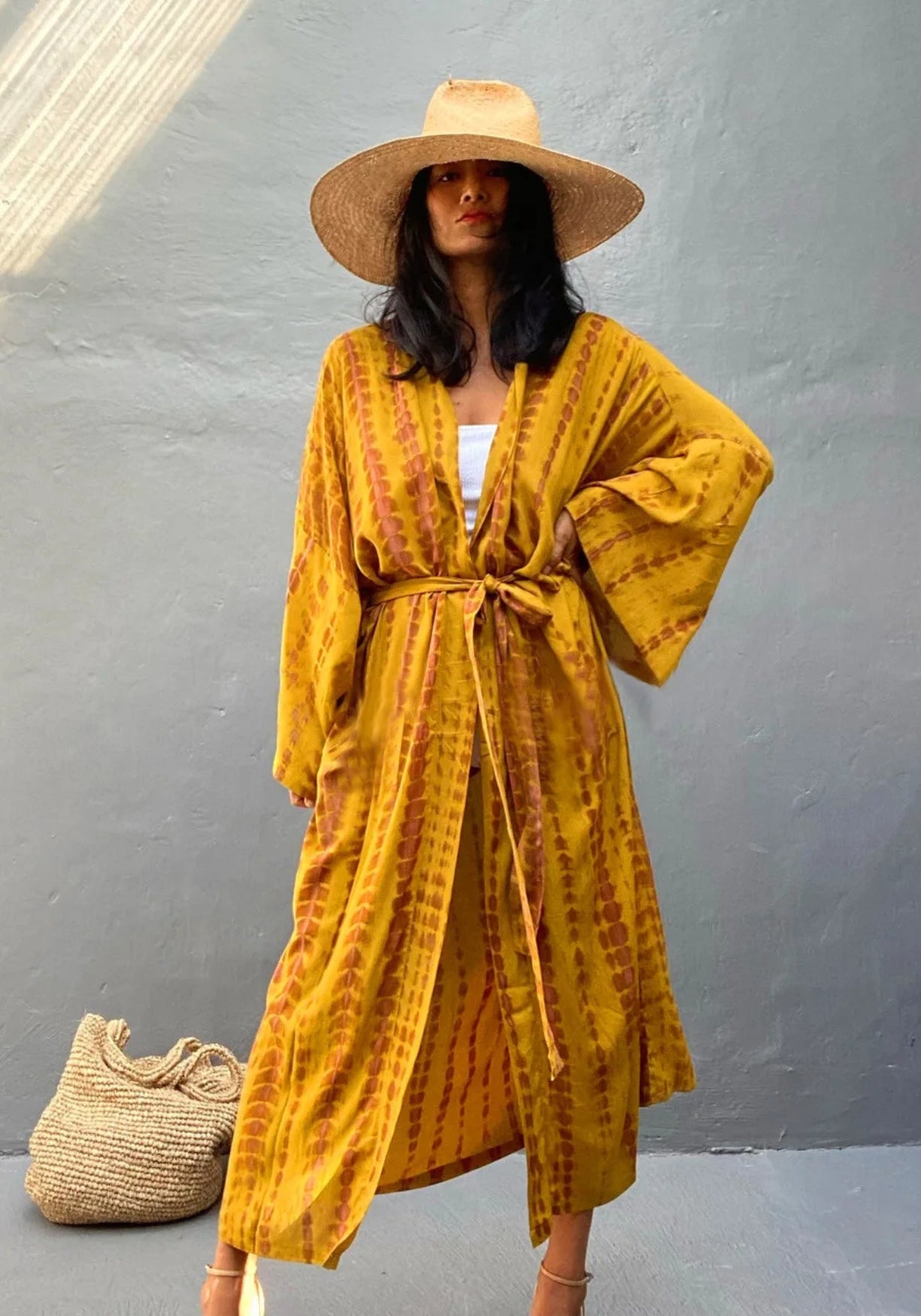 Kimono Long de Plage jaune robe Zeyra 1973-3 / One Size