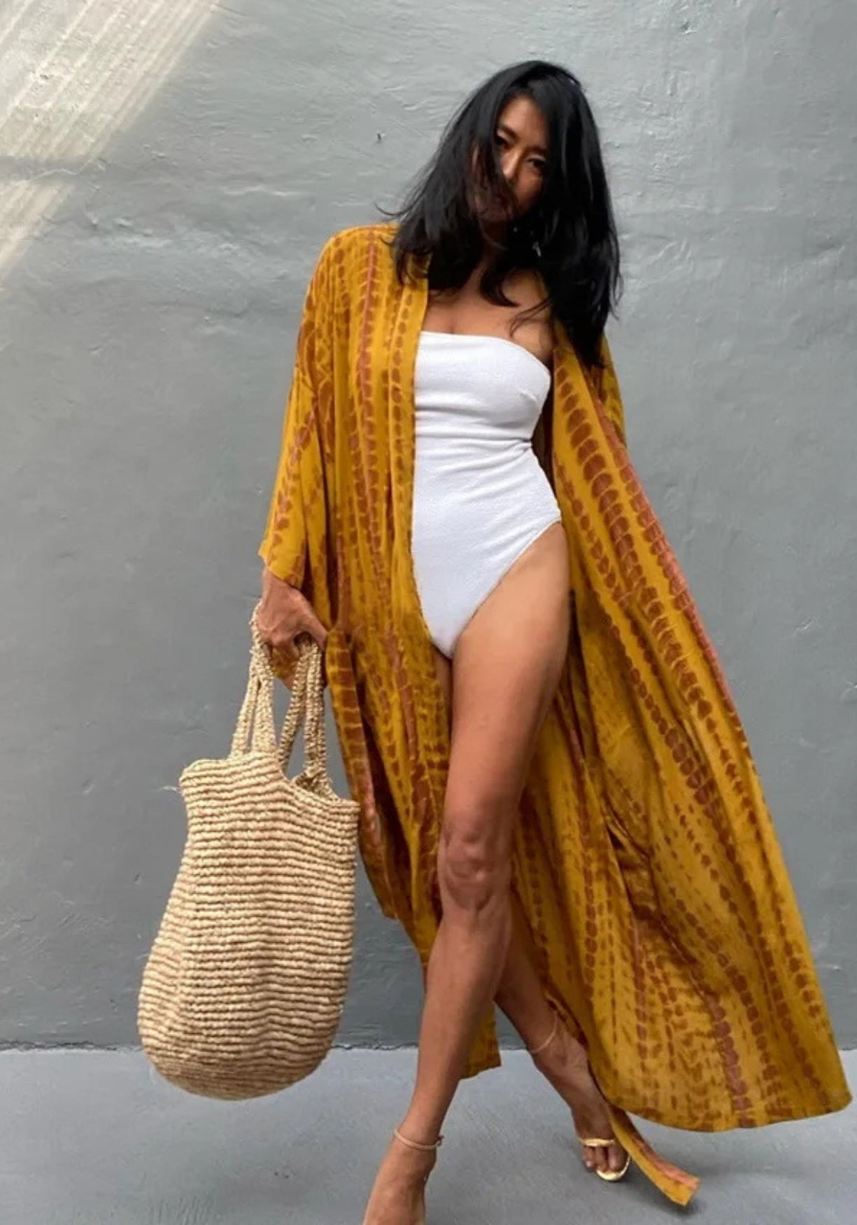 Kimono Long de Plage jaune robe Zeyra 1973-3 / One Size