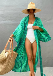 Kimono Long de Plage vert robe Viridia 1973-8 / One Size