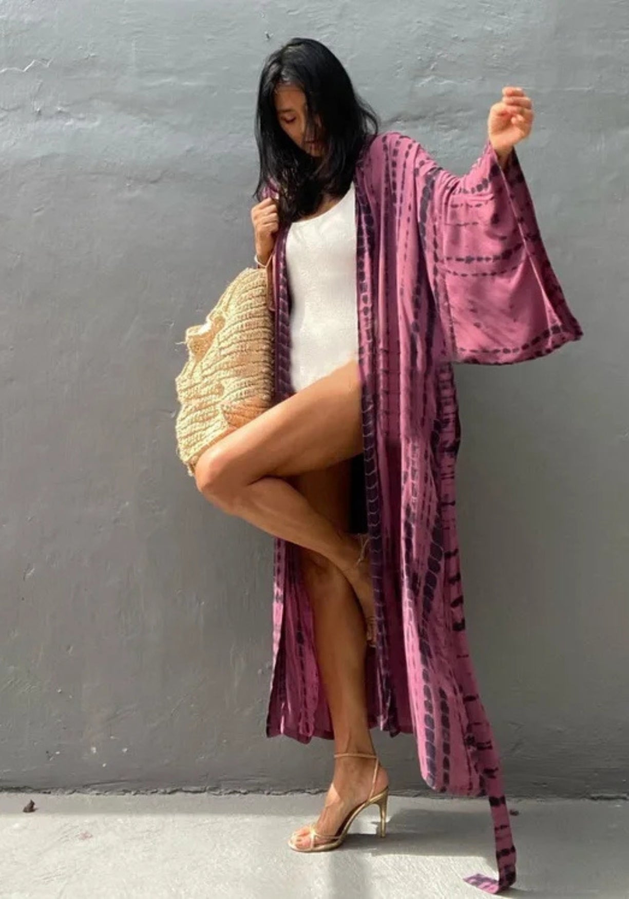 Kimono Long de Plage violet robe Orévia 1973-6 / One Size