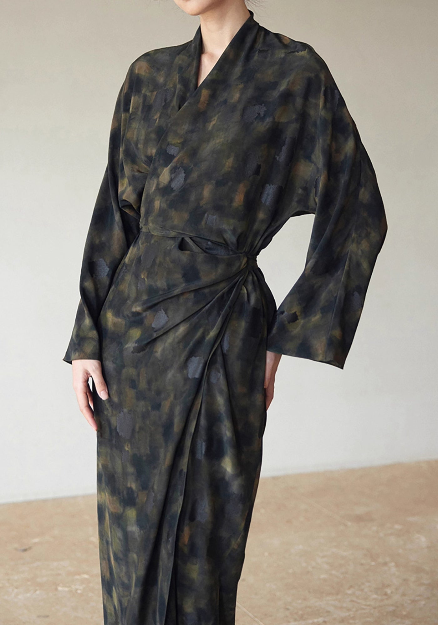 Kimono long en soie pour femme