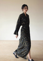 Kimono long en soie pour femme