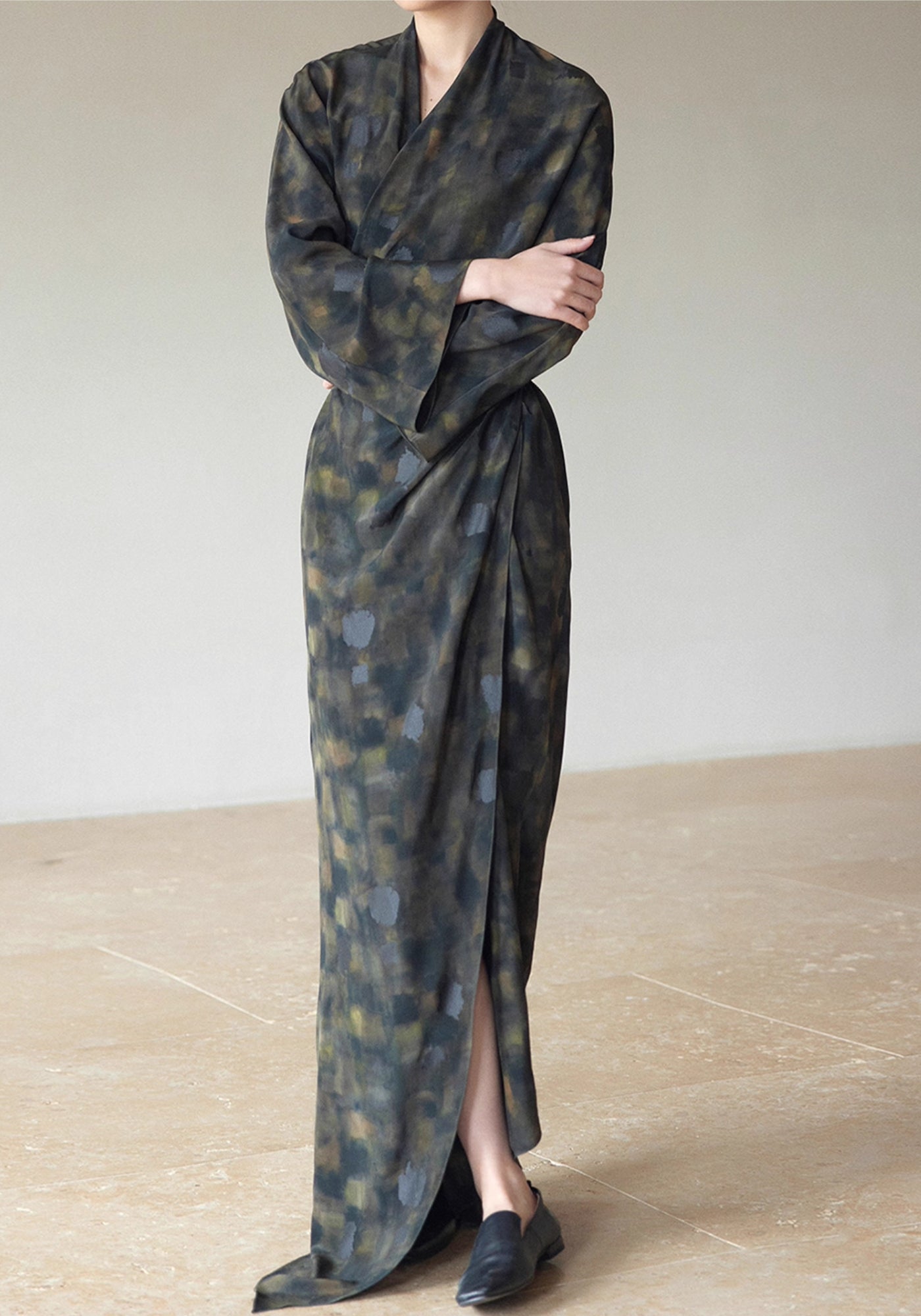 Kimono long en soie pour femme