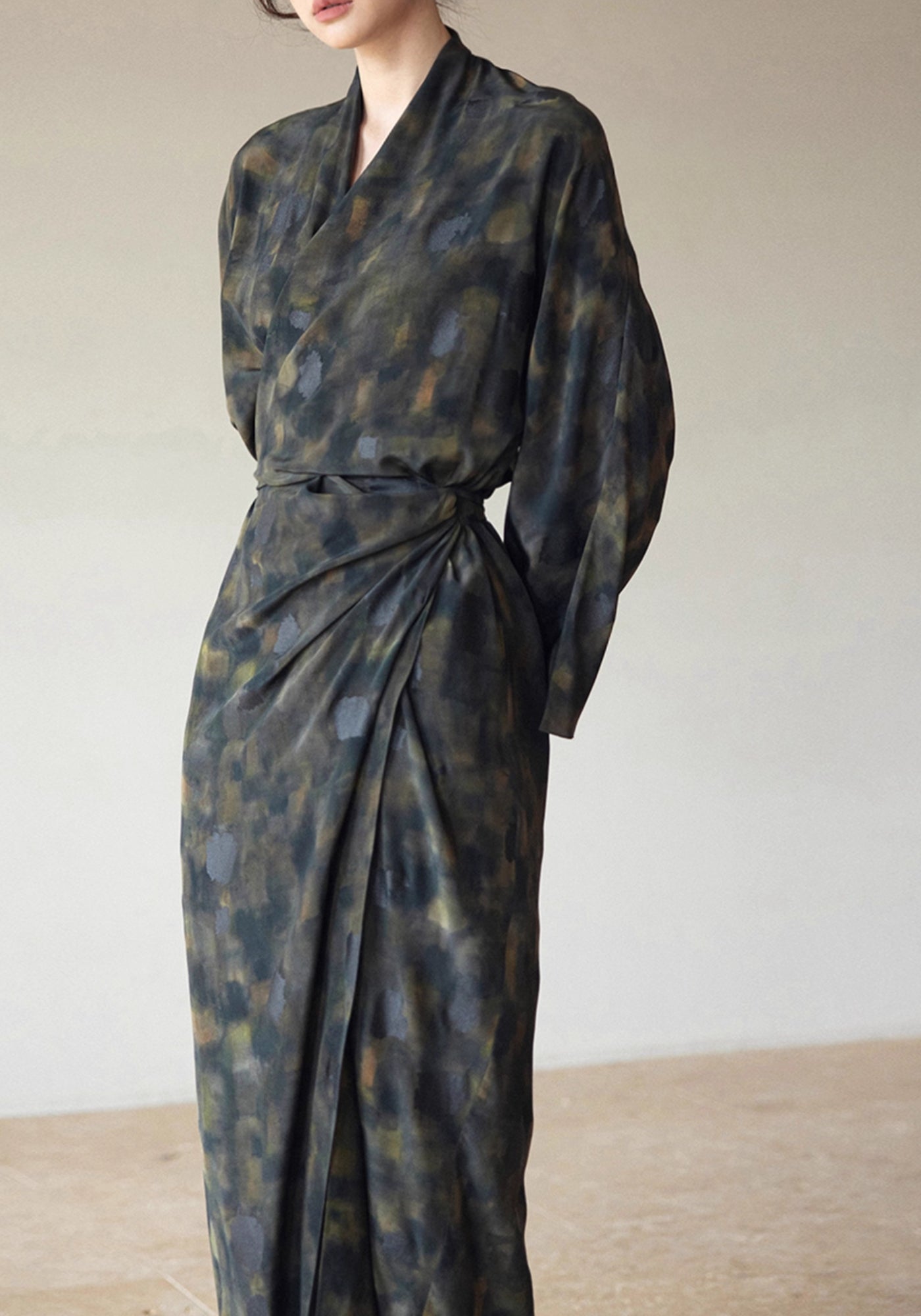 Kimono long en soie pour femme