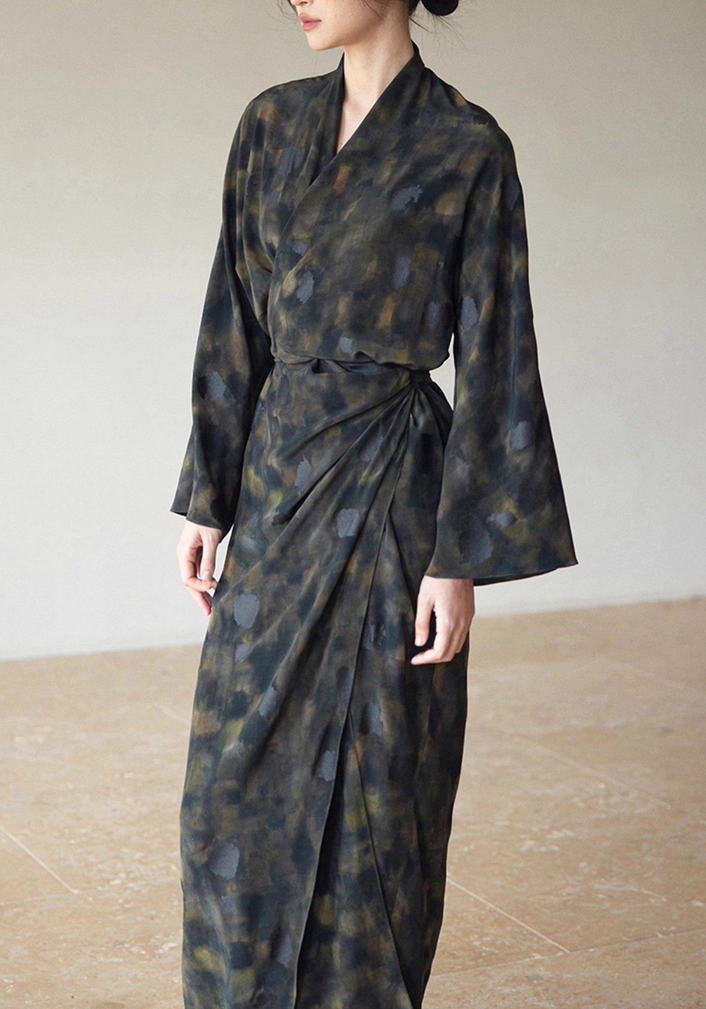 Kimono long en soie pour femme