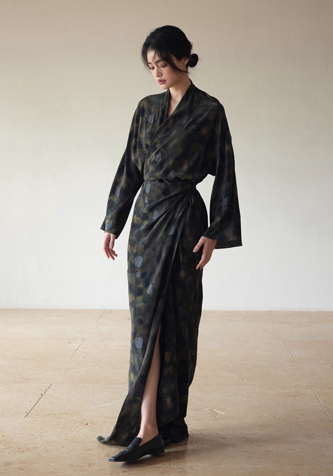Kimono long en soie pour femme