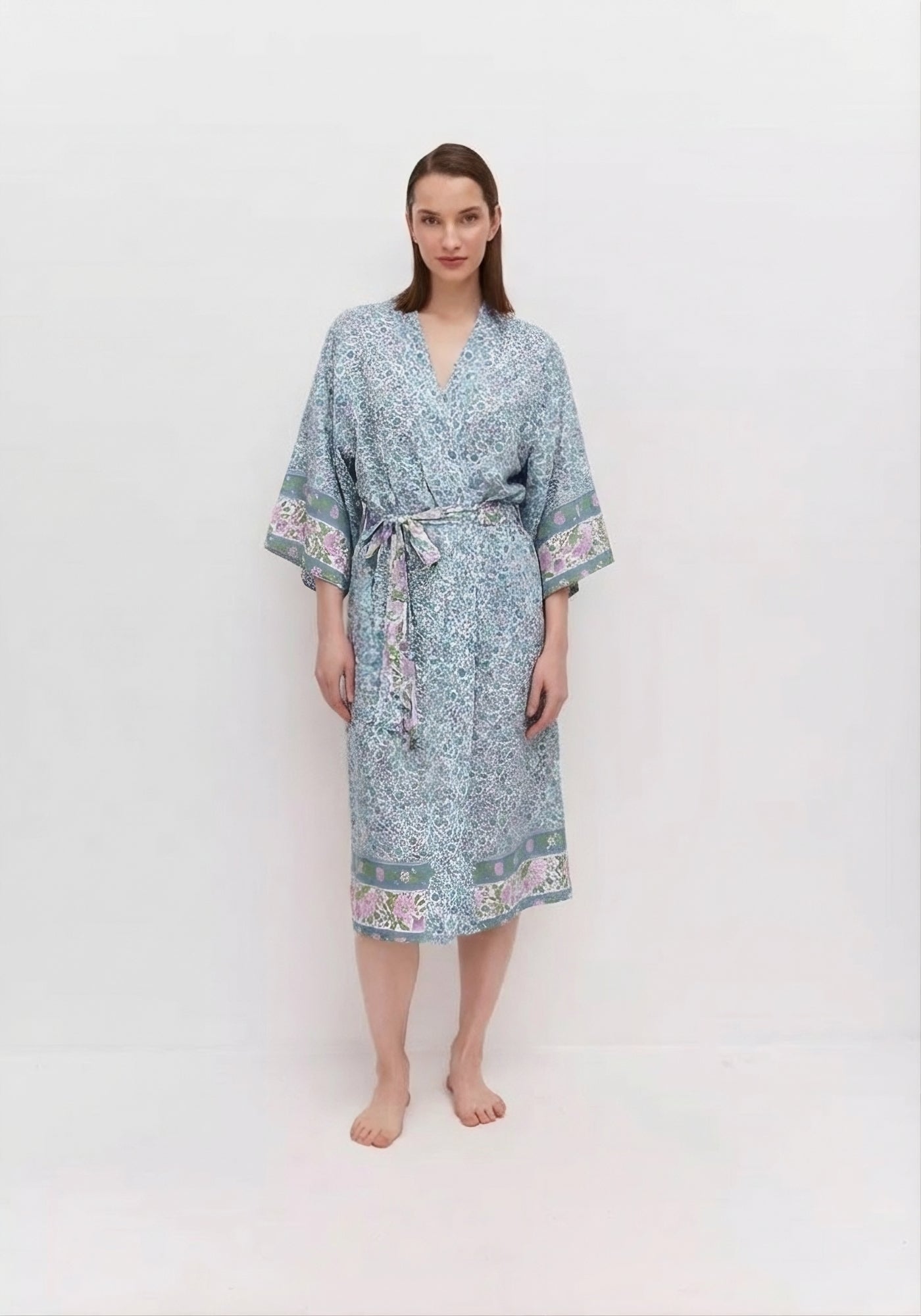 Kimono long bleu fleuri​ | Hisora