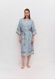 Kimono long bleu fleuri​ | Hisora
