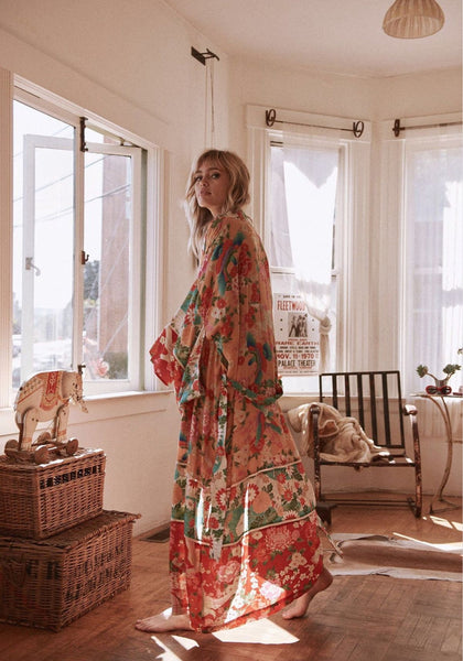 kimono with long dress Ifueko African Trench Kimono Jacket Robe in Blue and Yellow