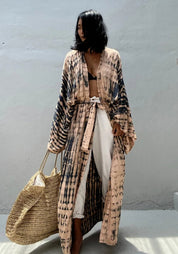 Kimono long tie & dye | Naëros Kaki doux / Unique