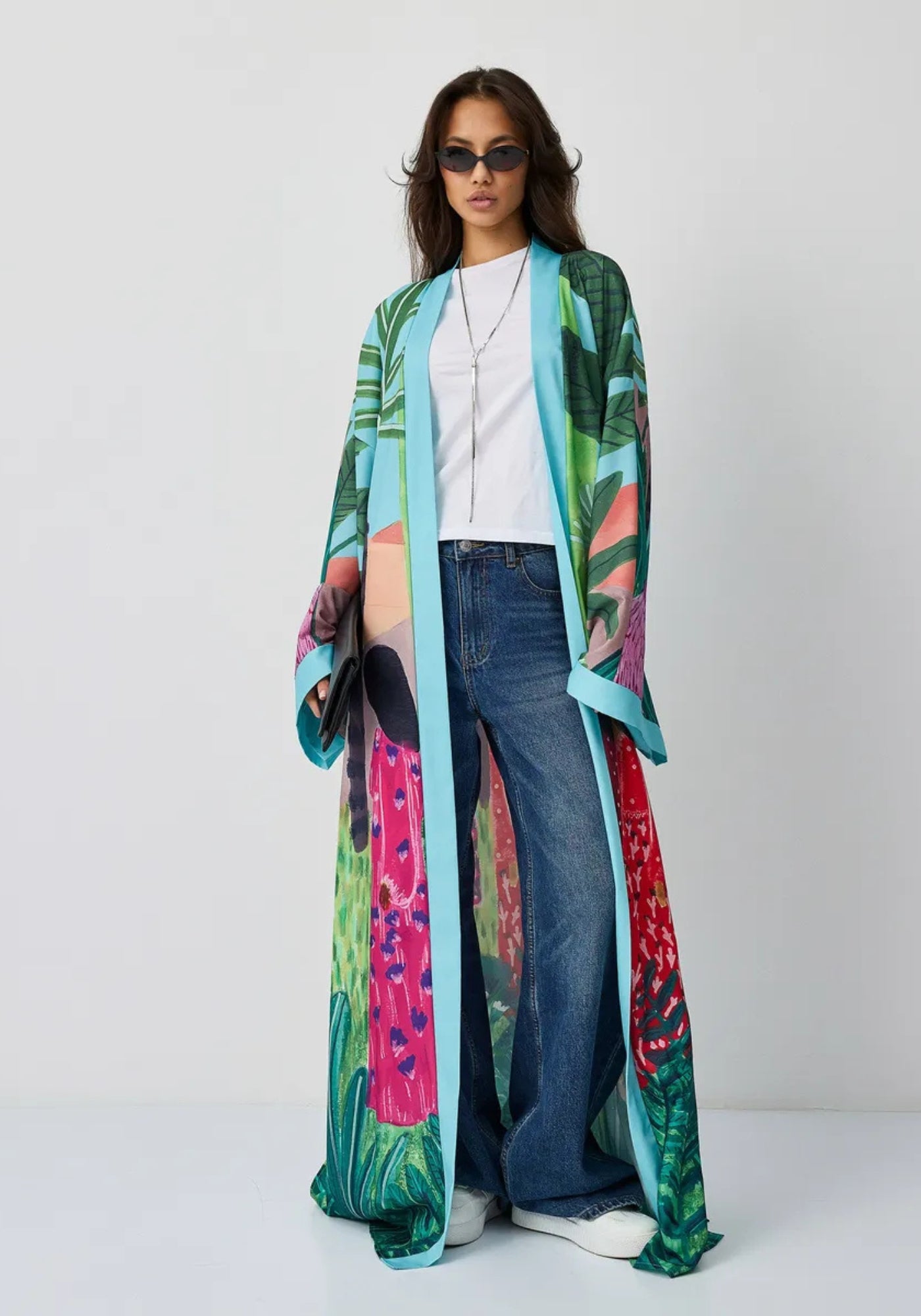 Kimono long à imprimé tropical pour femme