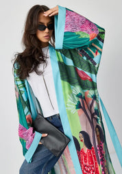 Kimono long à imprimé tropical pour femme