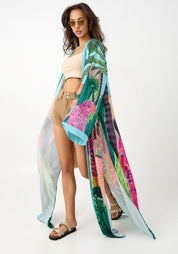 Kimono long à imprimé tropical pour femme