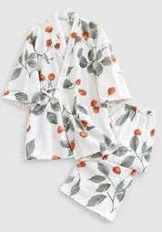 Kimono Pyjama Blanc à Baies Rouges en Coton | Anzu