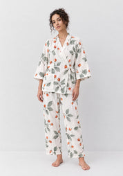 Kimono Pyjama Blanc à Baies Rouges en Coton | Anzu