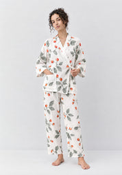 Kimono Pyjama Blanc à Baies Rouges en Coton | Anzu